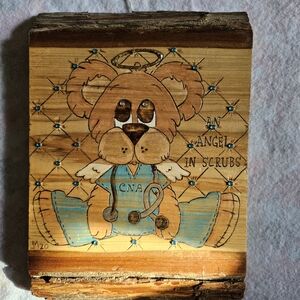 Wooden Plaque with Bear Design